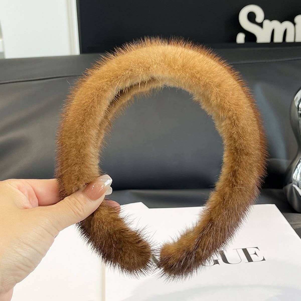 SOLID COLOR MINK HAIR HEADBAND CUTE PLUSH HEADBAND_CWAHA3304