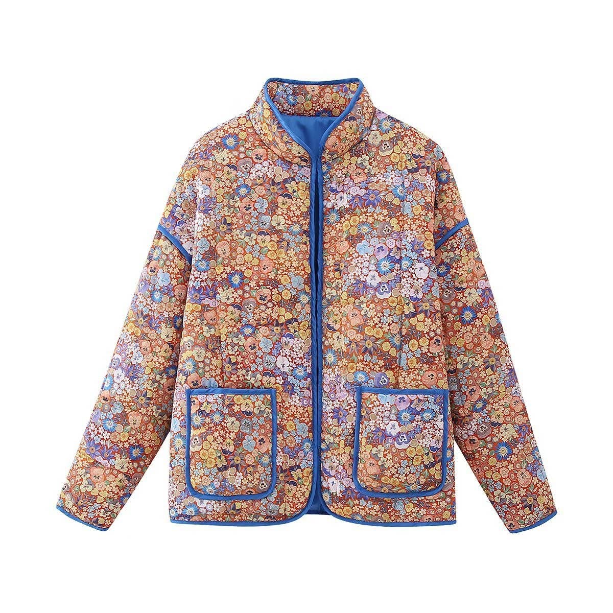 REVERSIBLE FLORAL LOOSE WARM QUILTED JACKETS