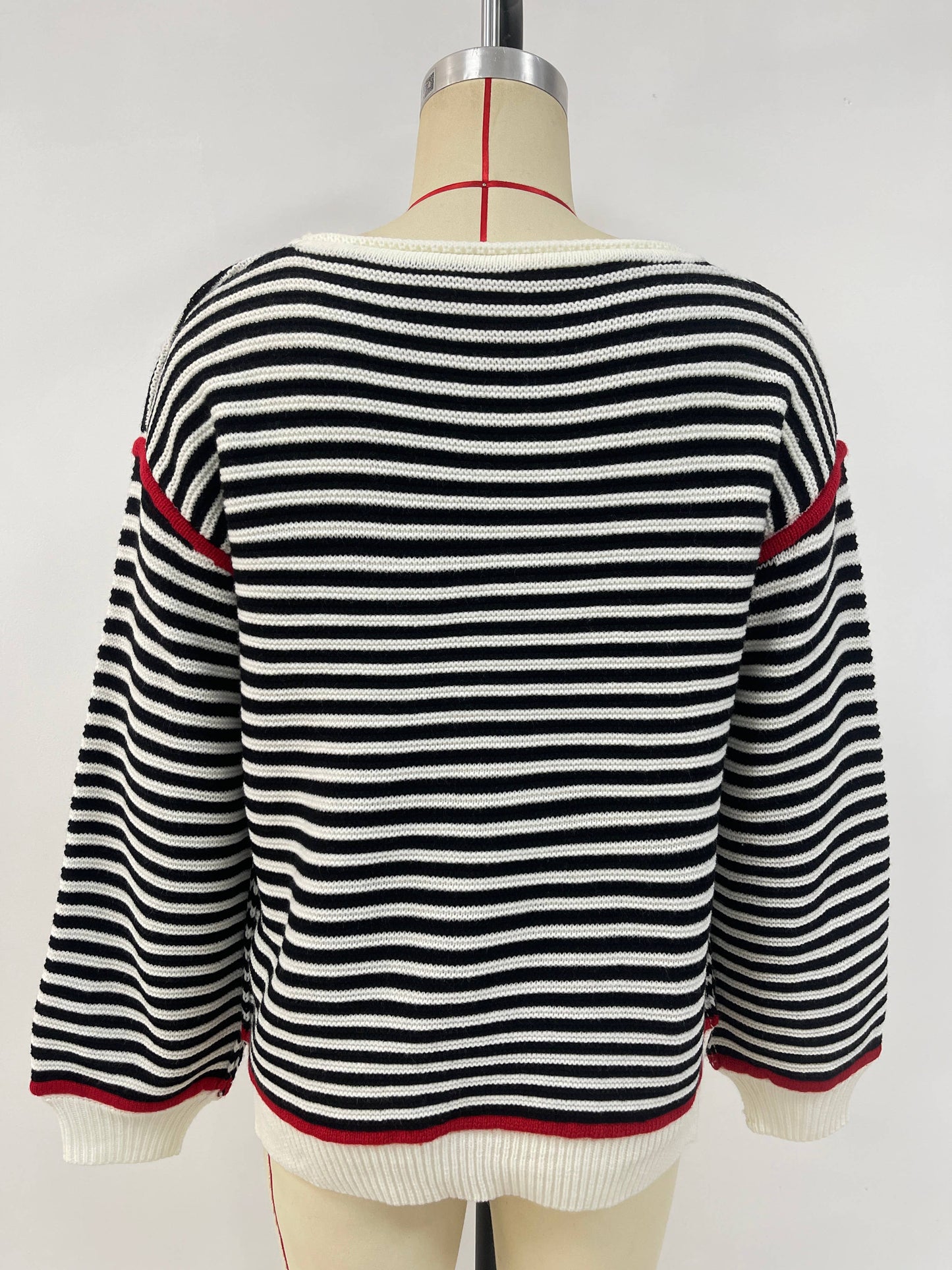 Striped round-neck loose long-sleeved sweater