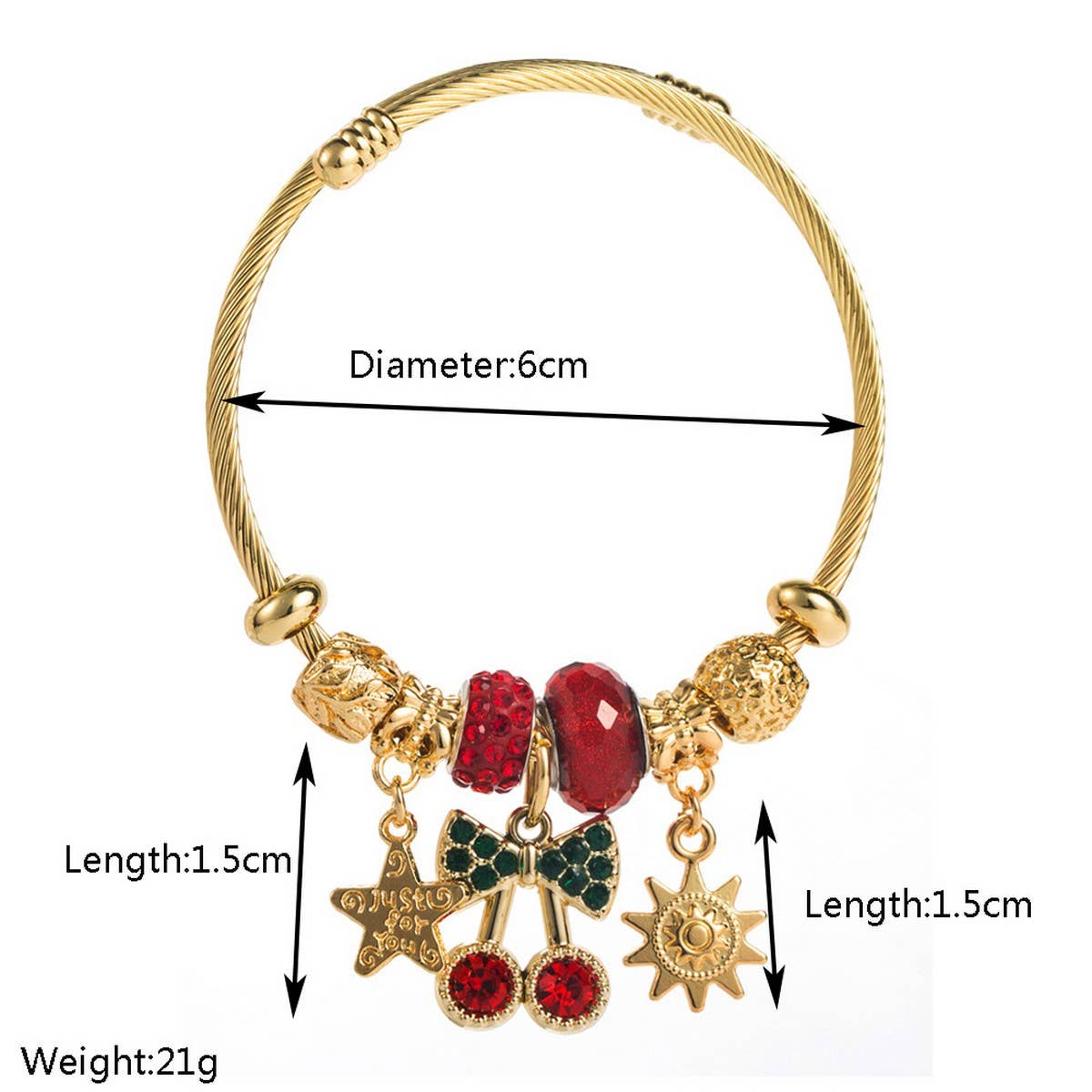 Gold Beaded Bracelet with Crystal Charms