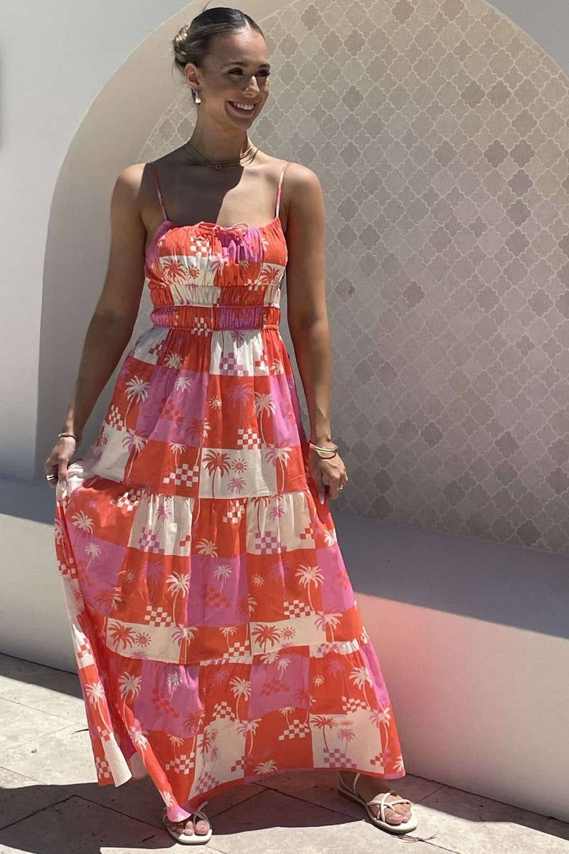 CWDMD5169_FLORAL PRINT ELEGANT SPAGHETTI STRAP MAXI DRESS