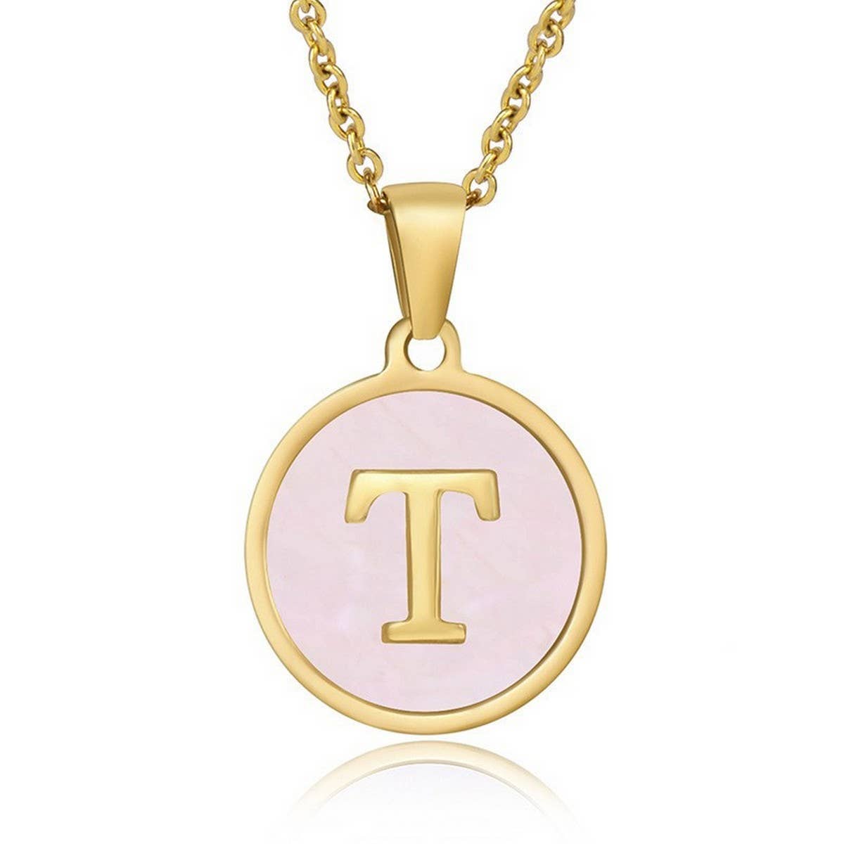 ROUND 18K GOLD STAINLESS STEEL 26LETTERS NECKLACE