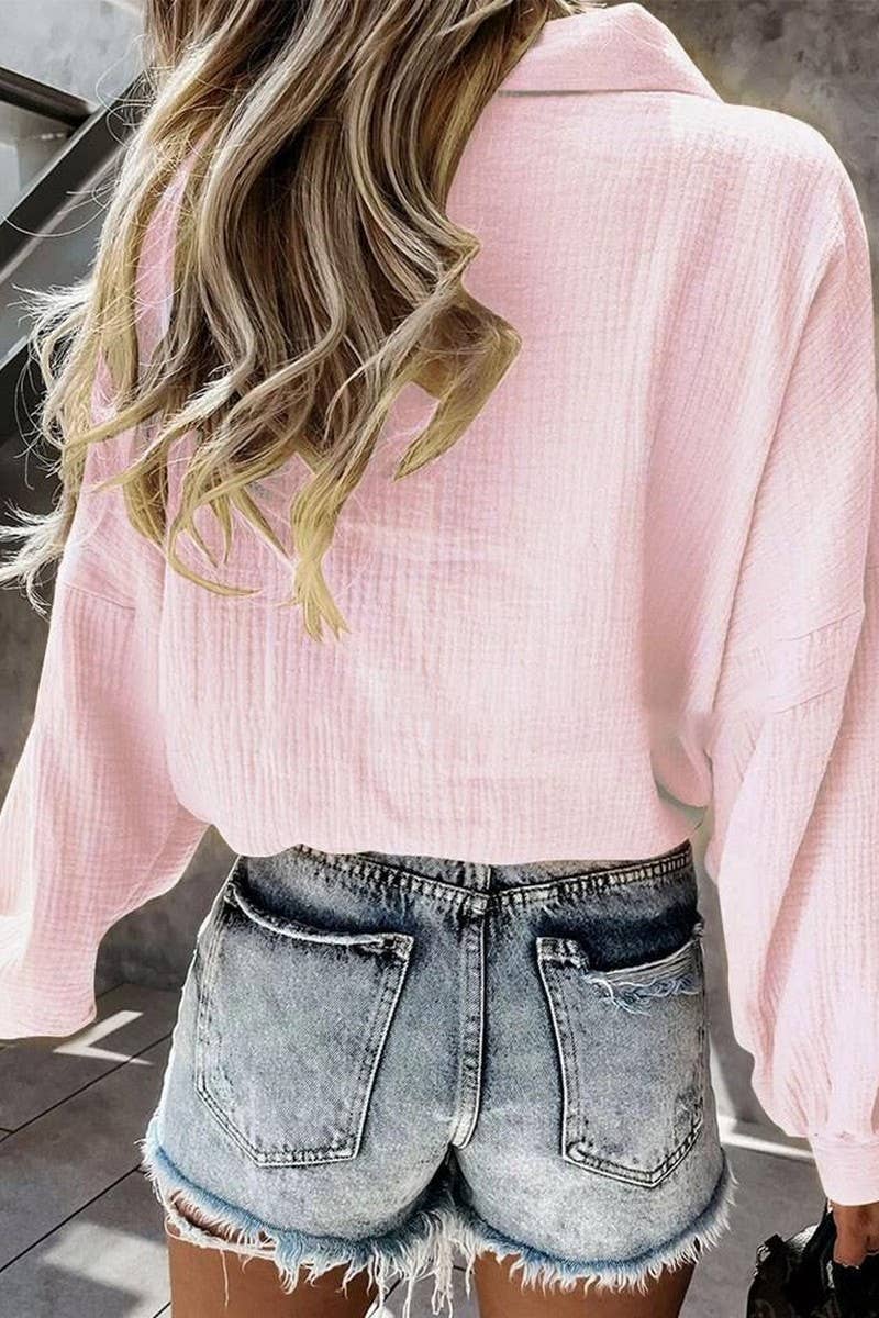 Lapel lantern long sleeve solid color shirt