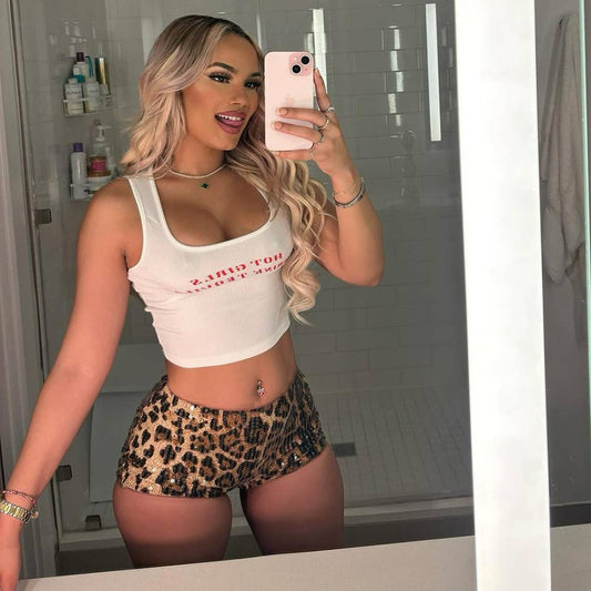 Leopard-print elastic tight-waisted hot pants