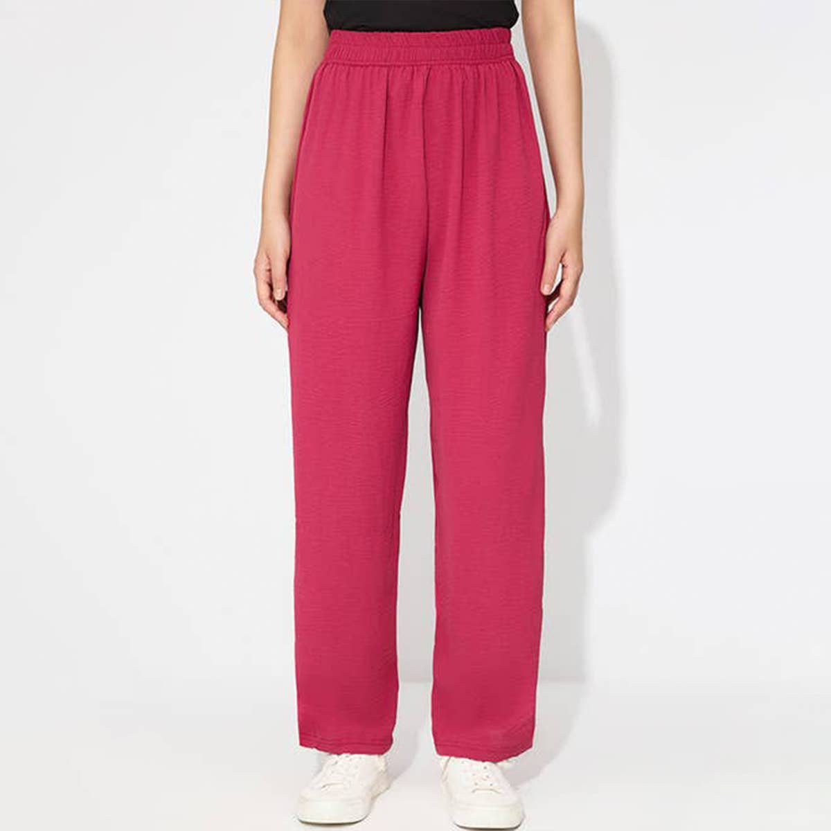 SOLID COLOR HIGH-WAISTED COMMUTER PANTS