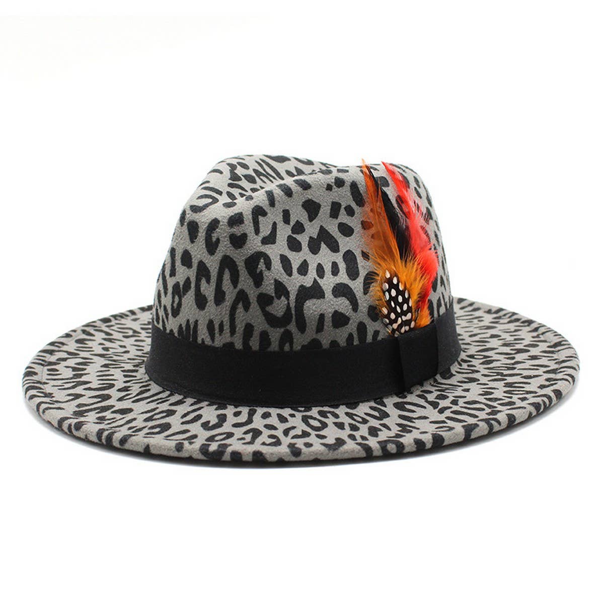 TWEED HAT LEOPARD PRINT TOP HAT WIDE BRIM JAZZ HAT_CWAH2580