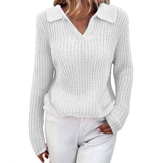 Slim-fit crew-neck sweater in solid color with lapels