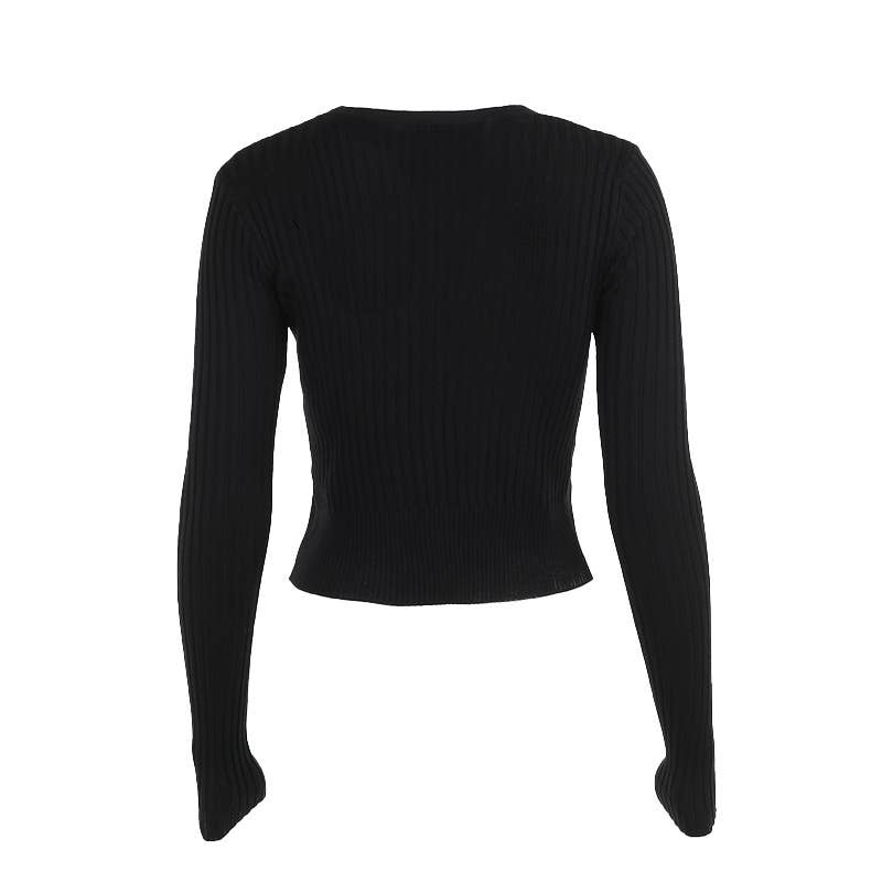 V-NECK WOOLEN LONG-SLEEVED SINGLE-BREASTED TOP