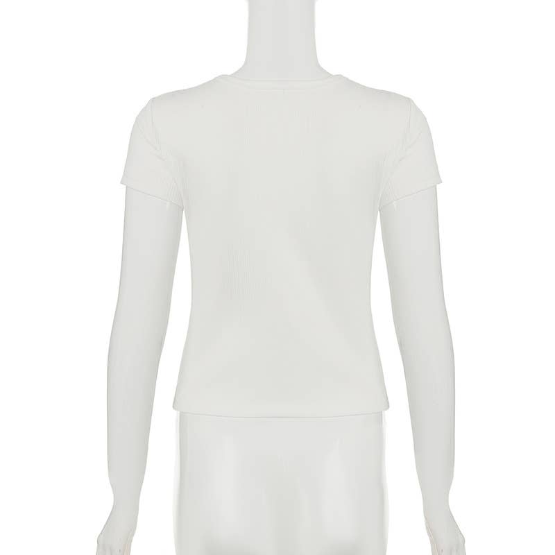 Thread texture casual solid color short T-shirt