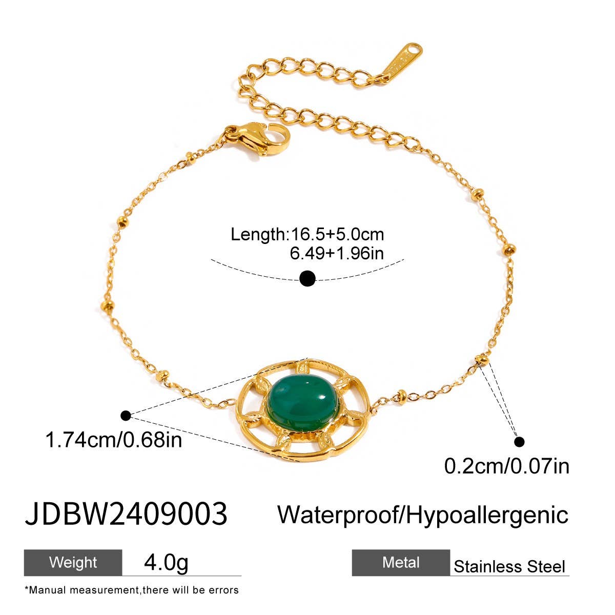 Stainless Steel Green Agate Pendant Bracelet, Chic_CWAJE4705