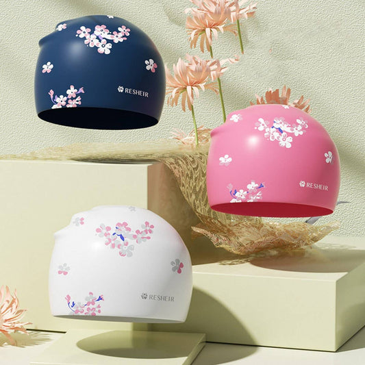 XL Printed Silicone Swim Cap for Women Adults_CWMM6706