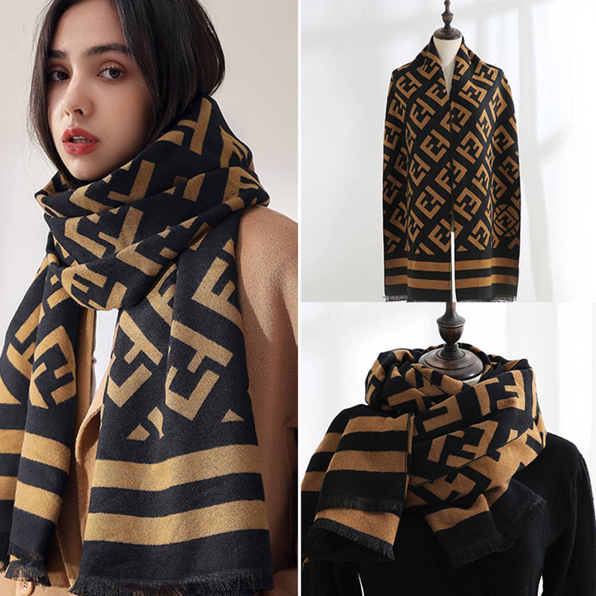 Double-Sided Faux Cashmere Scarf??Warm Shawl