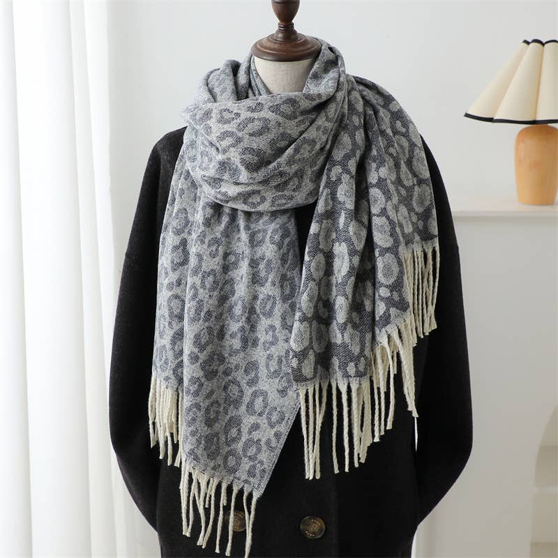 Leopard Jacquard Scarf ? Faux Cashmere Winter Wrap