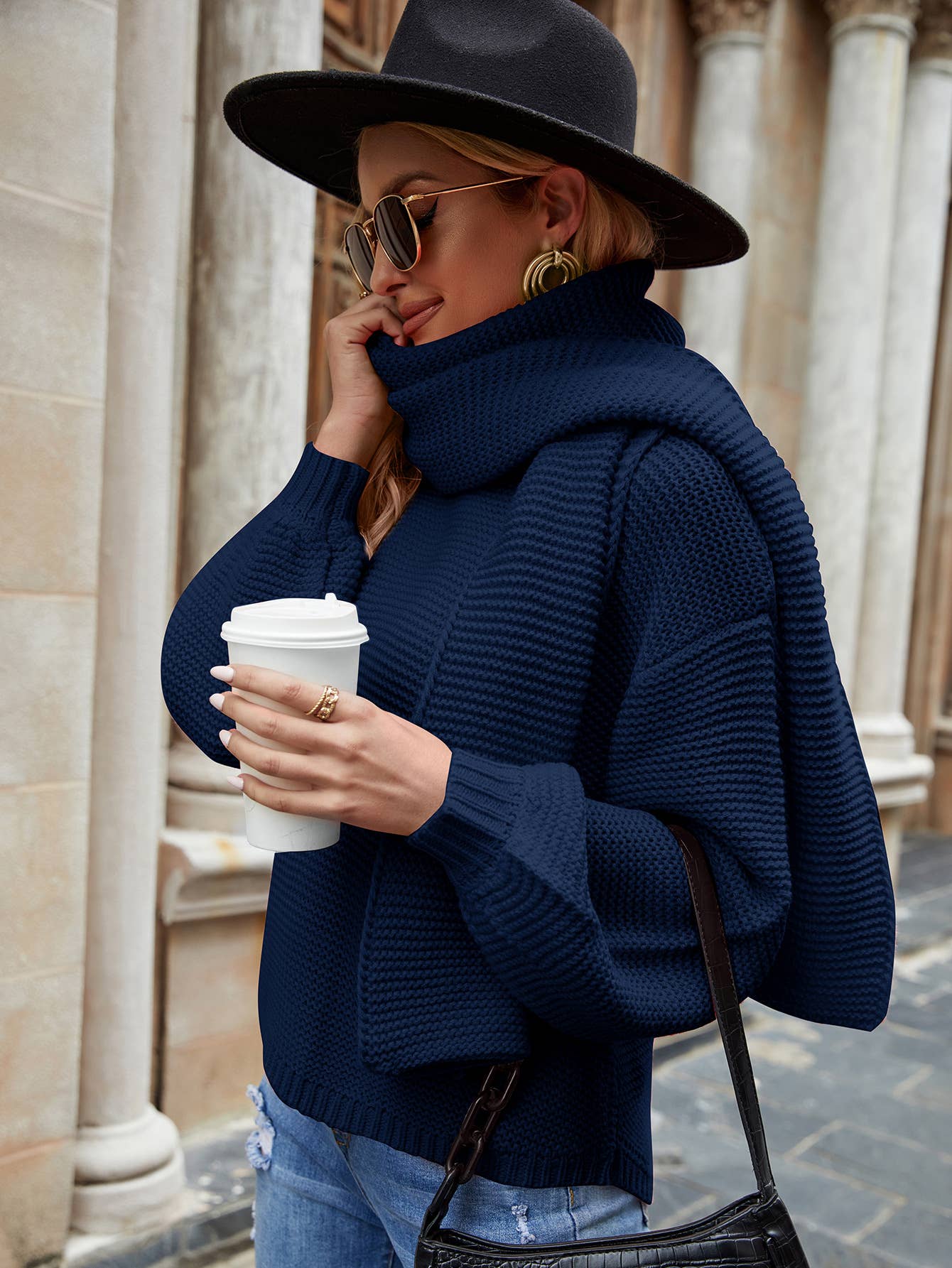 SLOUCHY SOLID COLOR CREW NECK PULLOVER SWEATER