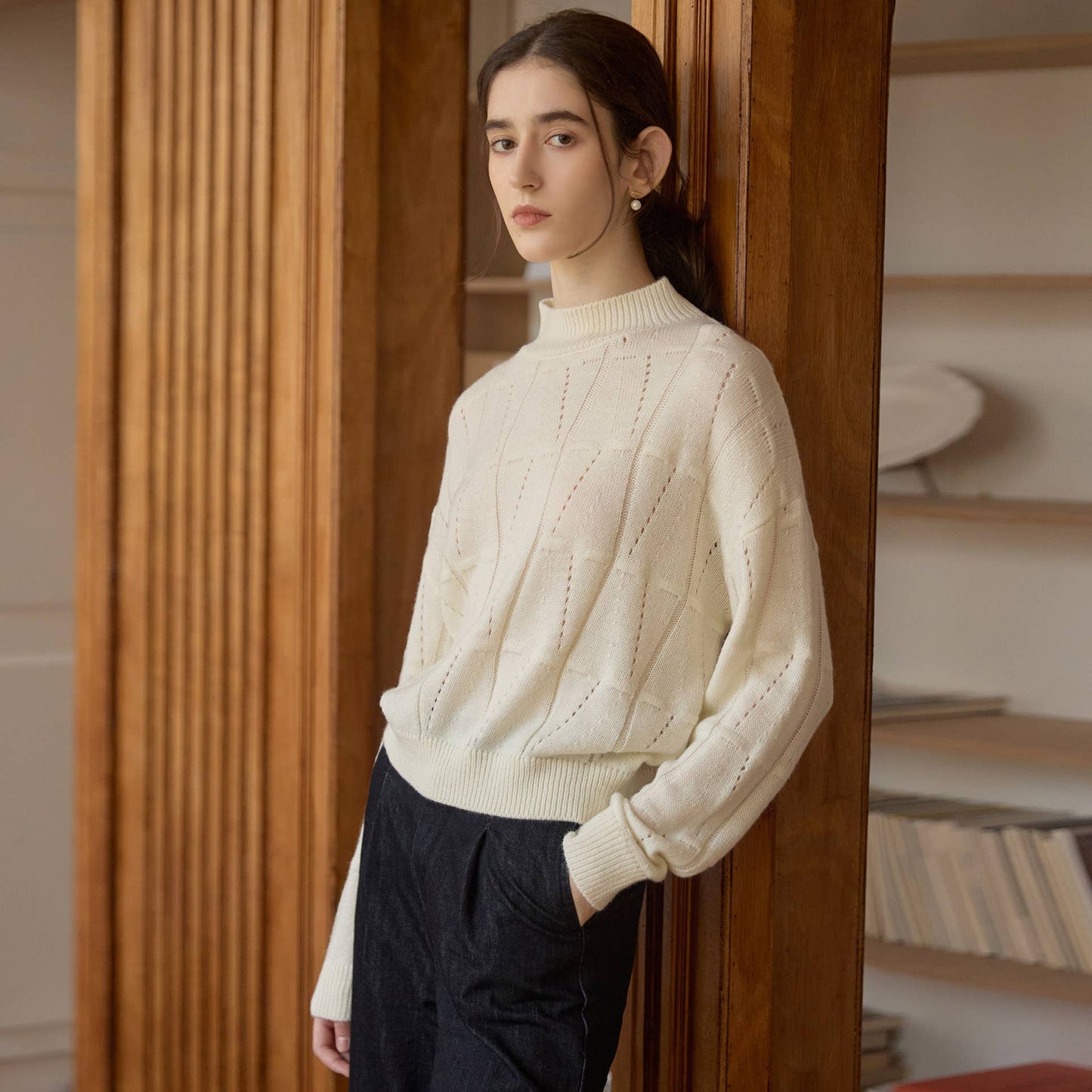 Temperament half turtleneck wool blend sweater