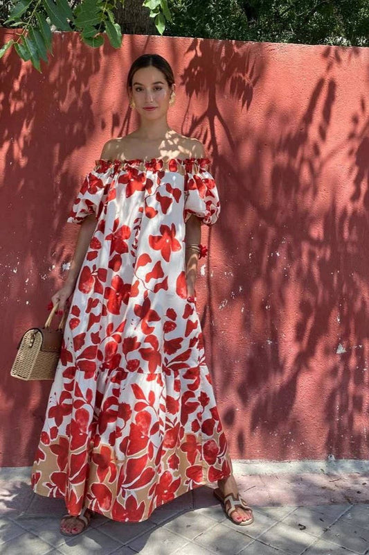 CWDMD6484_FLORAL OFF-SHOULDER PUFF SLEEVE MAXI DRESS