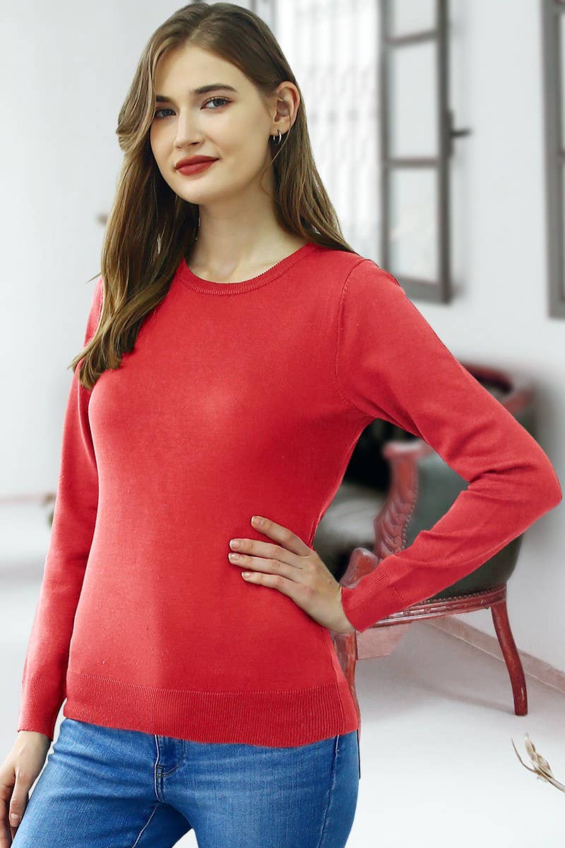 AWOSWL283_LONG SLEEVE CREW NECK PULLOVER SWEATER