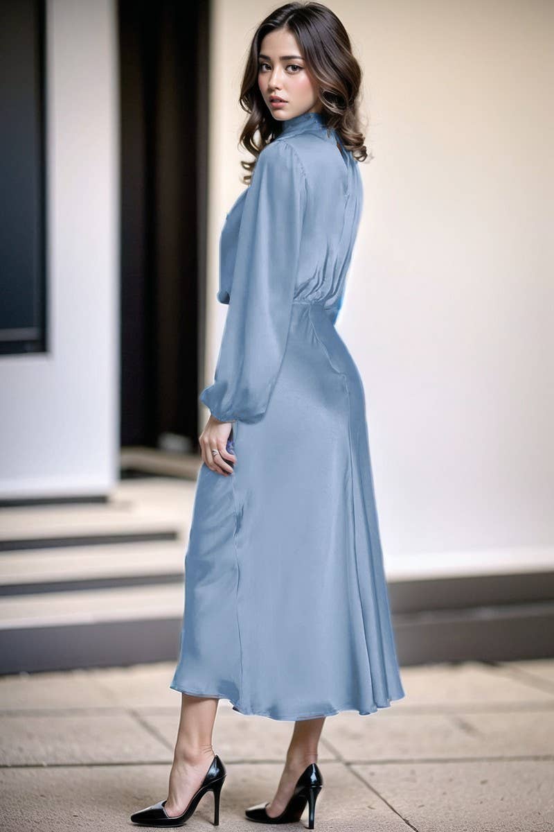 CWDMD3470_SATIN LANTERN SLEEVE EVENING DRESS