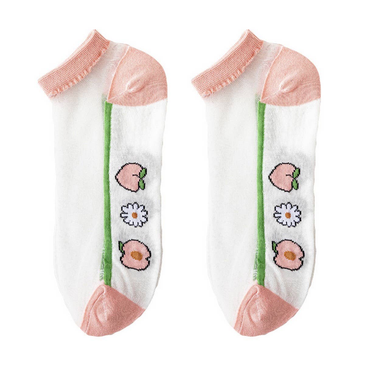 PEACH PRINT SHORT COLORED TRANSPARENT SOCKS_CWMS0400