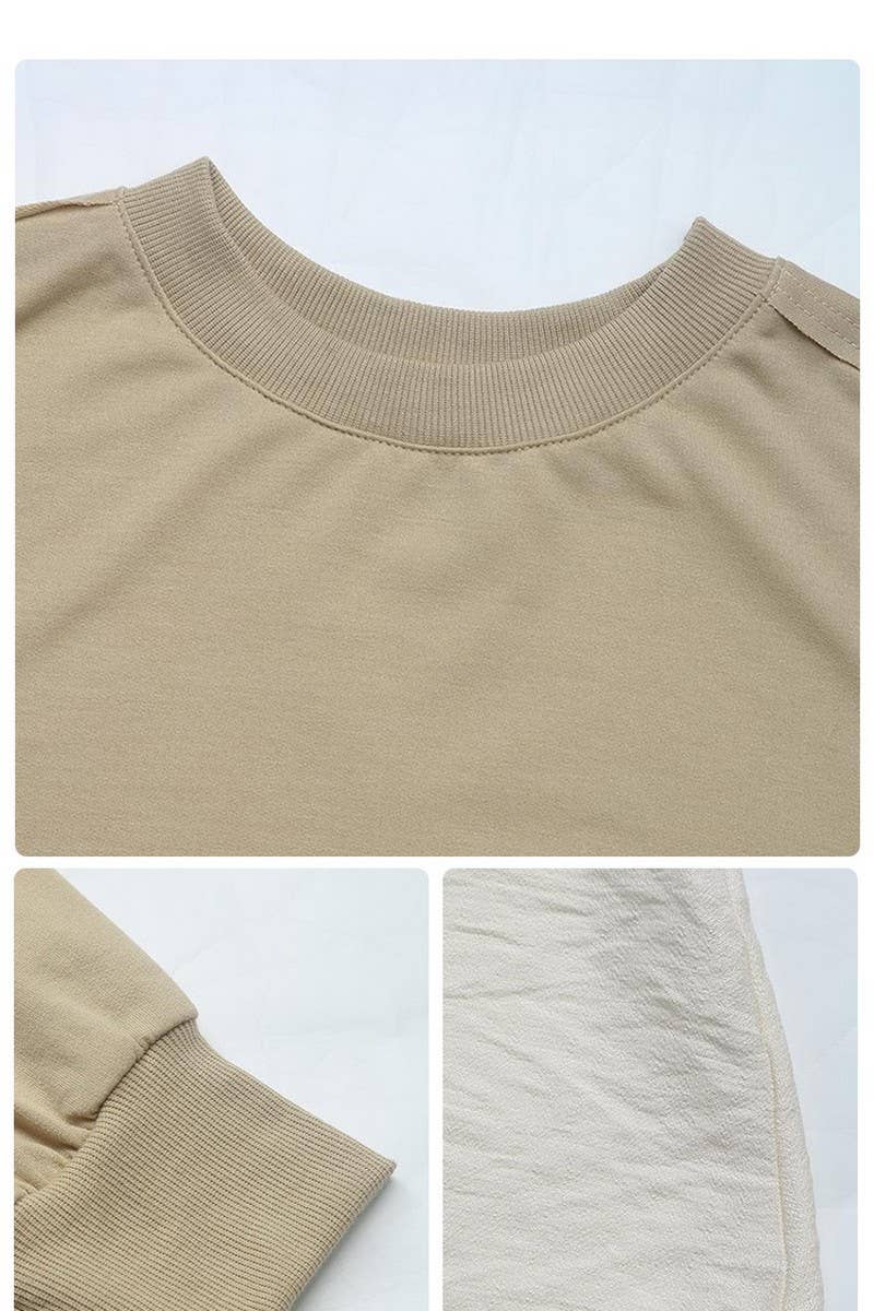 CWDSD6208_ROUND NECK CONTRAST COLOR PANEL LONG SLEEVE DRESS