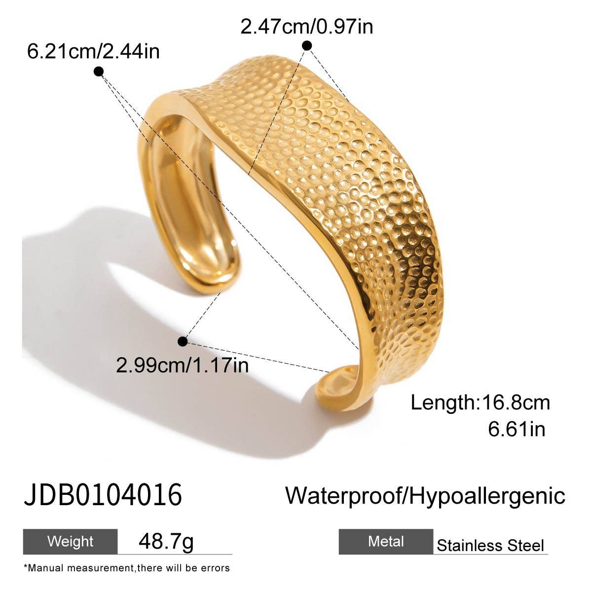18K Gold Open Bangle, Luxury Stainless Steel_CWAJE4668