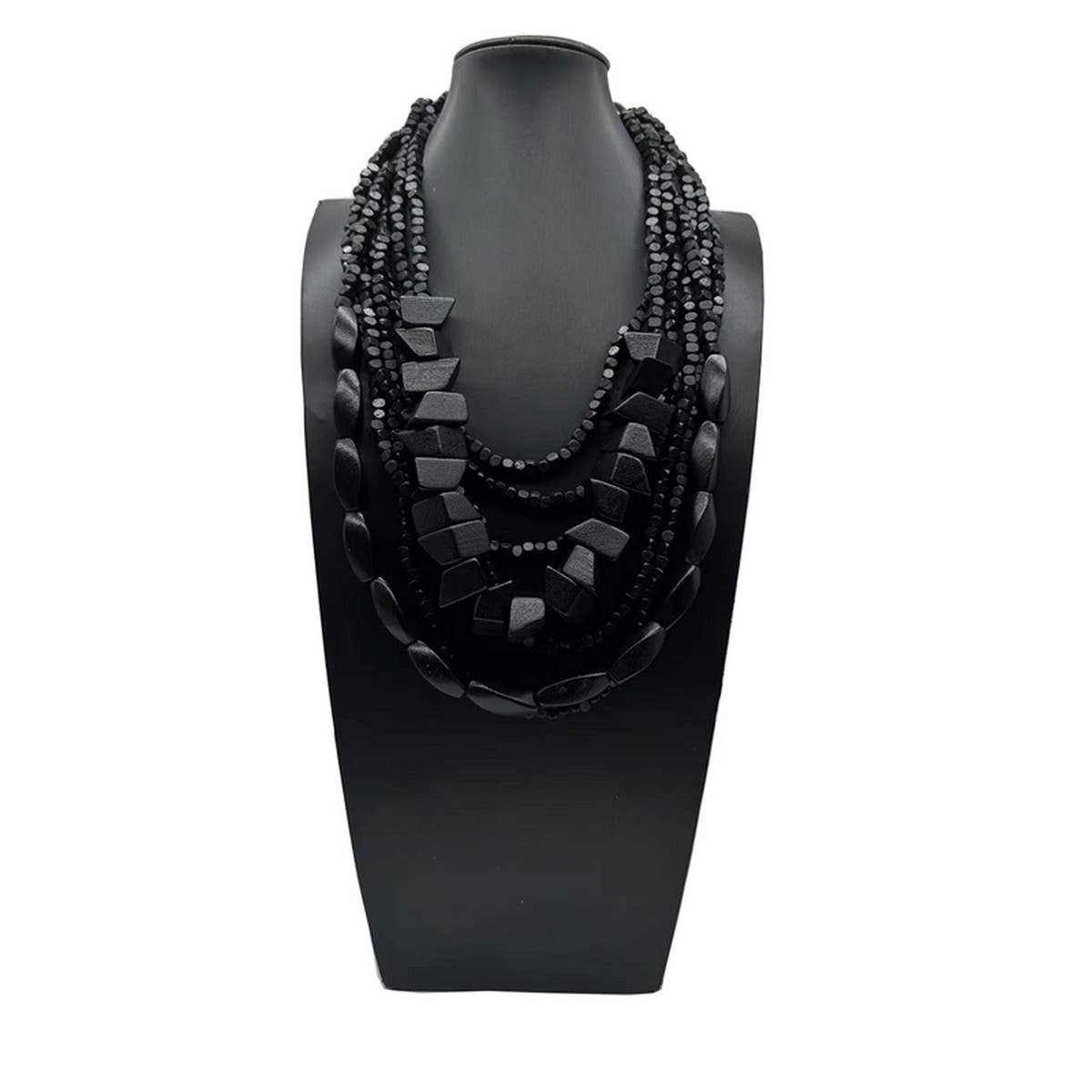 MULTI-LAYERED IRREGULAR WOODEN BEADS NECKLACE