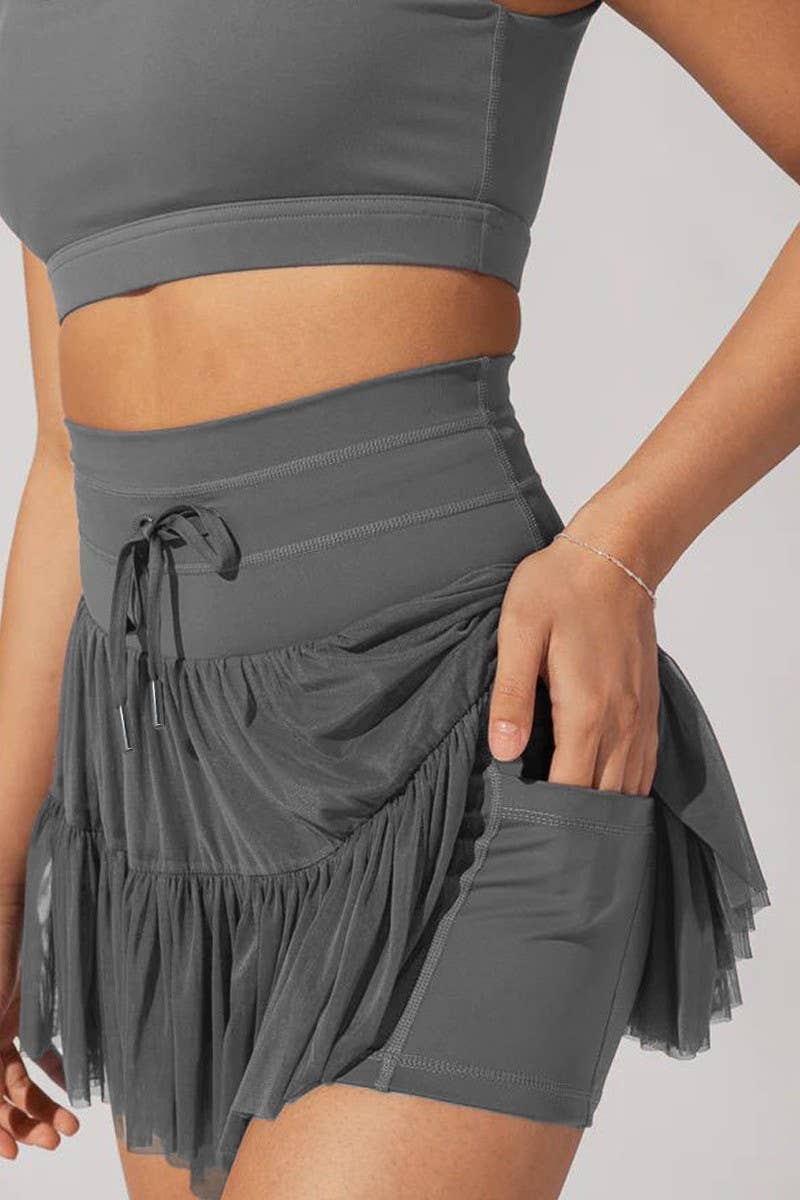 WOMEN'S HIGH WAIST LACE-UP PLEATED SKIRT