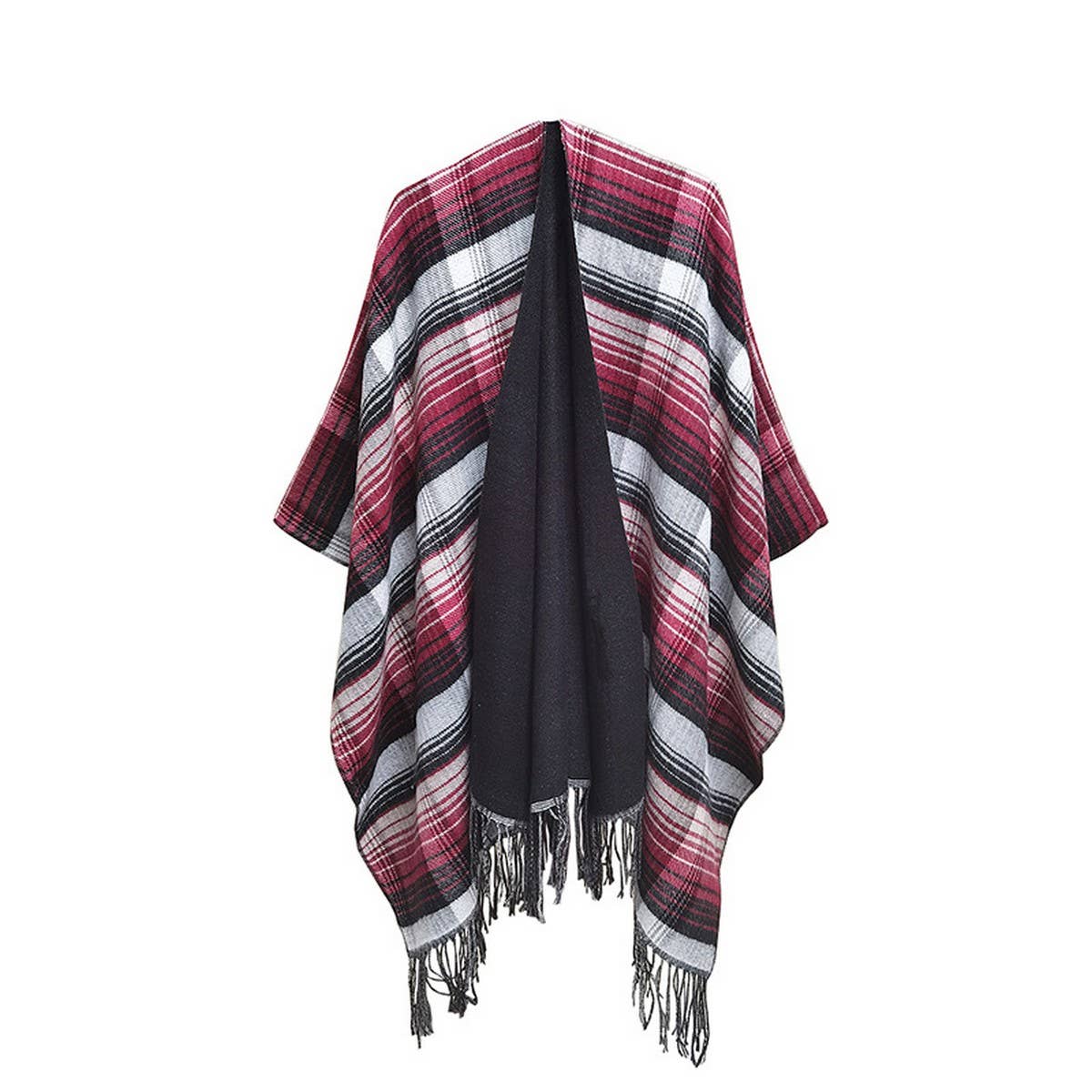 MULTI-COLOR SPLIT SHAWL CLOAK WITH GRADIENT LINES