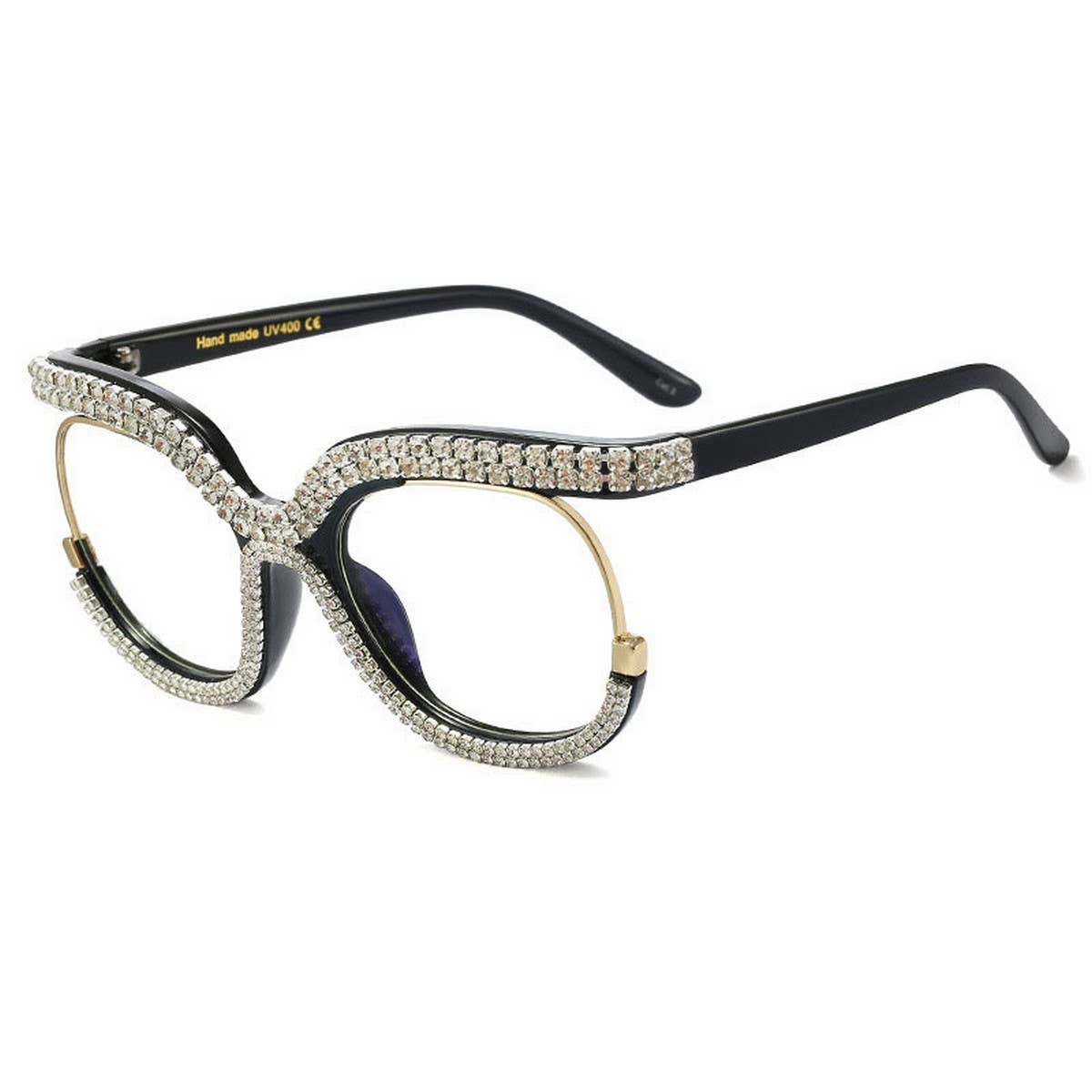 HALF FRAME RHINESTONE PLAIN MIRROR DIAMOND GLASSES