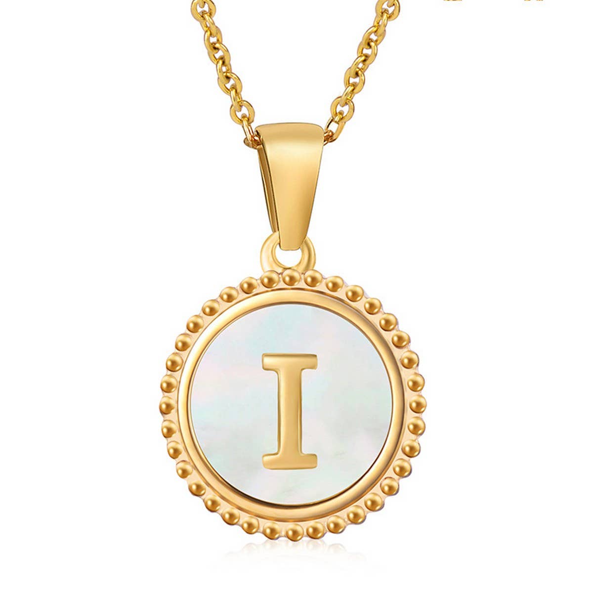 CWAJE1940_Simple Round White Shell Letter Necklace