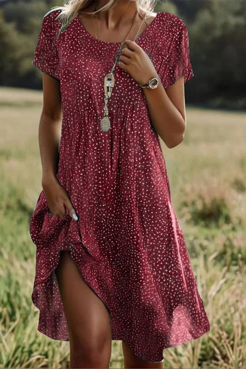 CWDMD5715_SUMMER ARTISTIC ROUND NECK MIDI DRESS