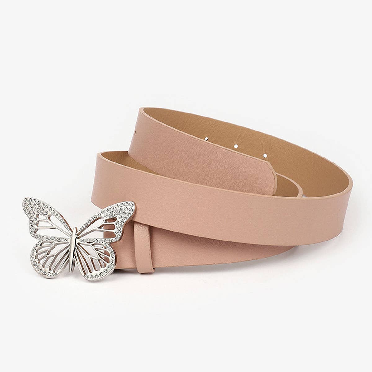 CWABE0889_SIMPLE BUTTERFLY RHINESTONE BUCKLE BELT