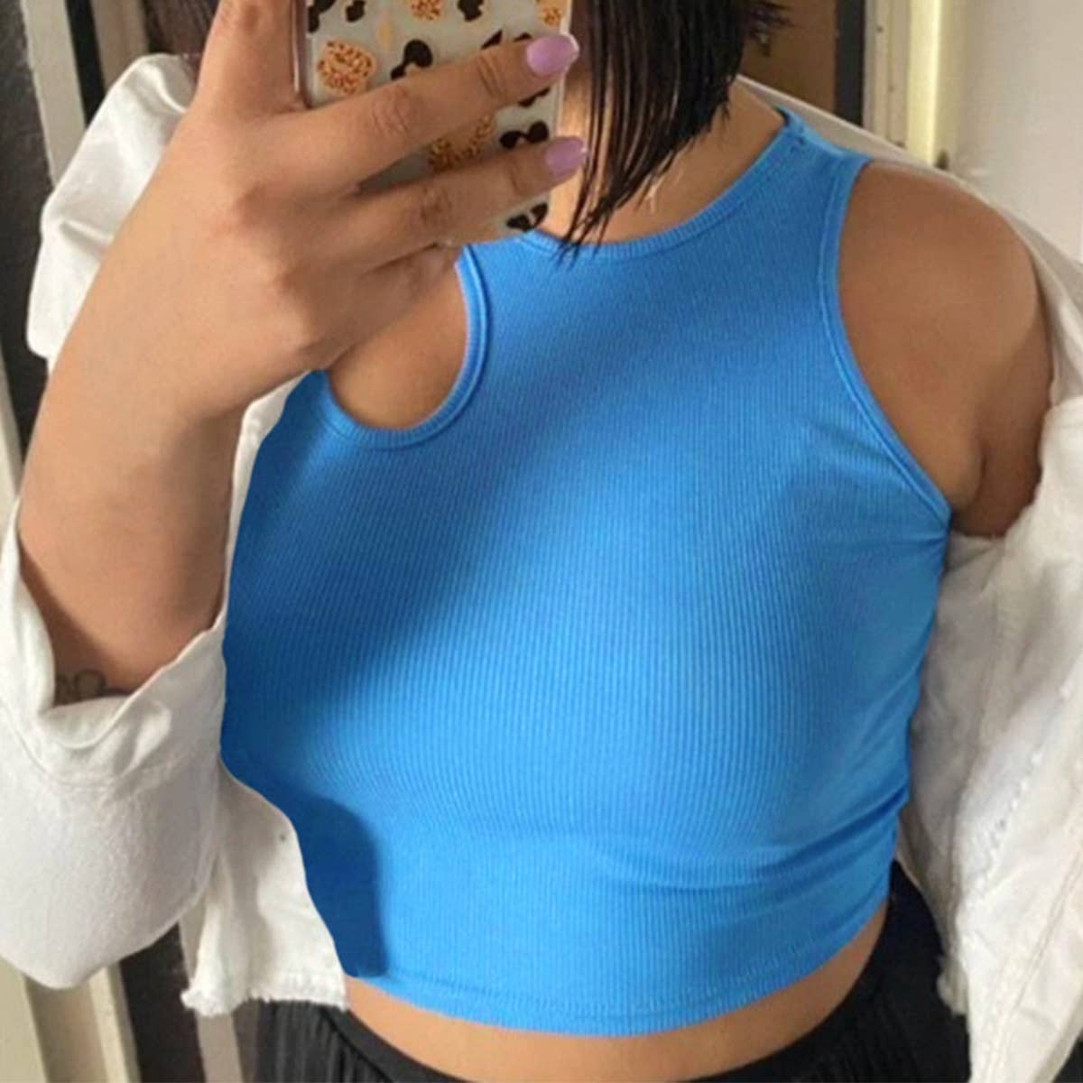 Hollow design sleeveless crew neck vest