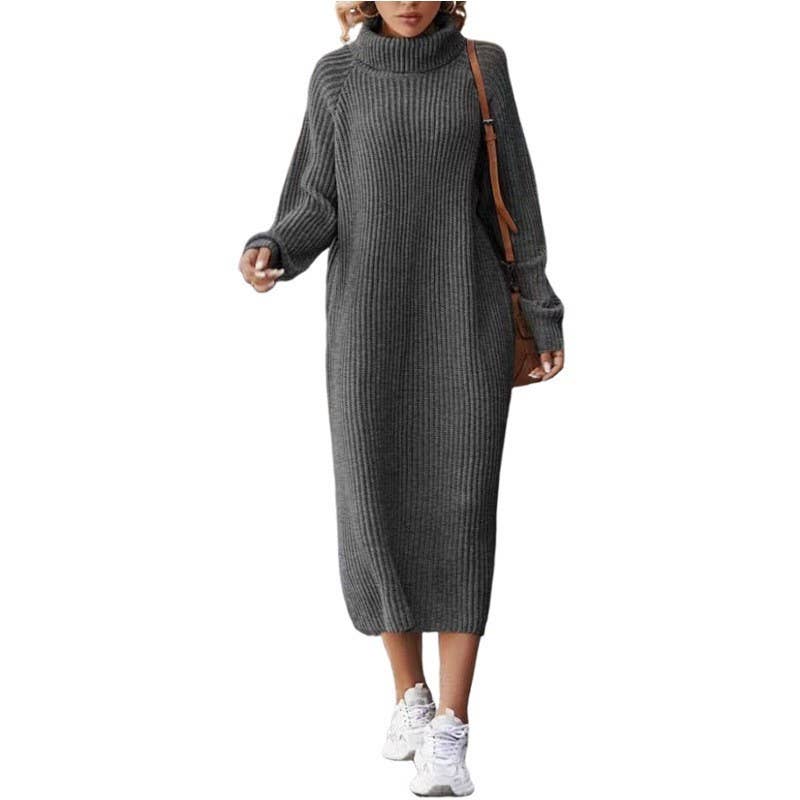 LONG SOLID COLOR FITTING TURTLENECK SWEATER DRESS