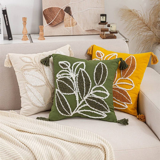 Boho Leaf Tufted Pillow Cover for Sofa Decor_CWMM7691