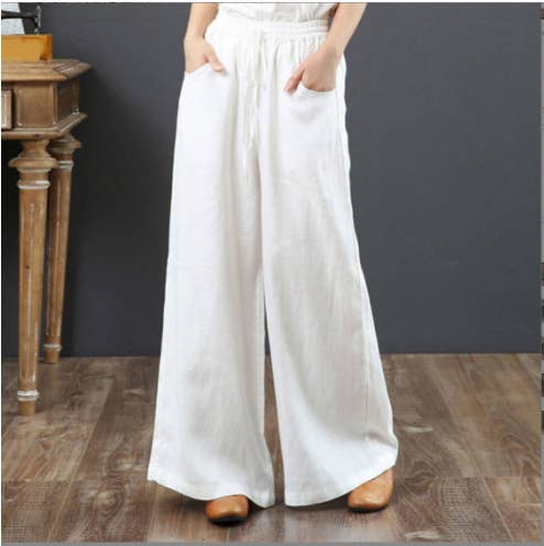 Baggy wide-leg pants stylish cotton hemp pants
