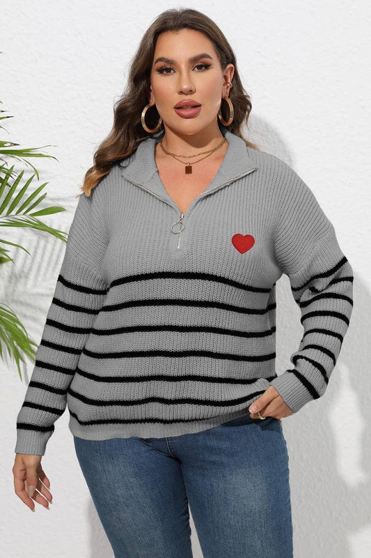 CWOSWL1593_PLUS Size Zip-Up Long Sleeve Pullover Sweater