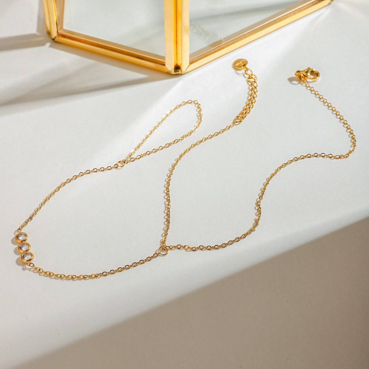 Trendy Triple Zircon Ring & Anklet, 18K Gold Steel