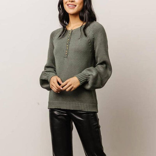 WARM SOLID COLOR LANTERN SLEEVE JUMPER SWEATER