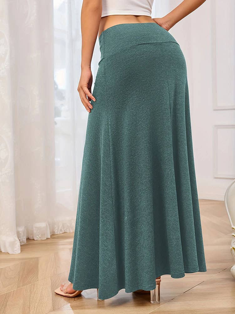 Solid color high waist base long textured skirt