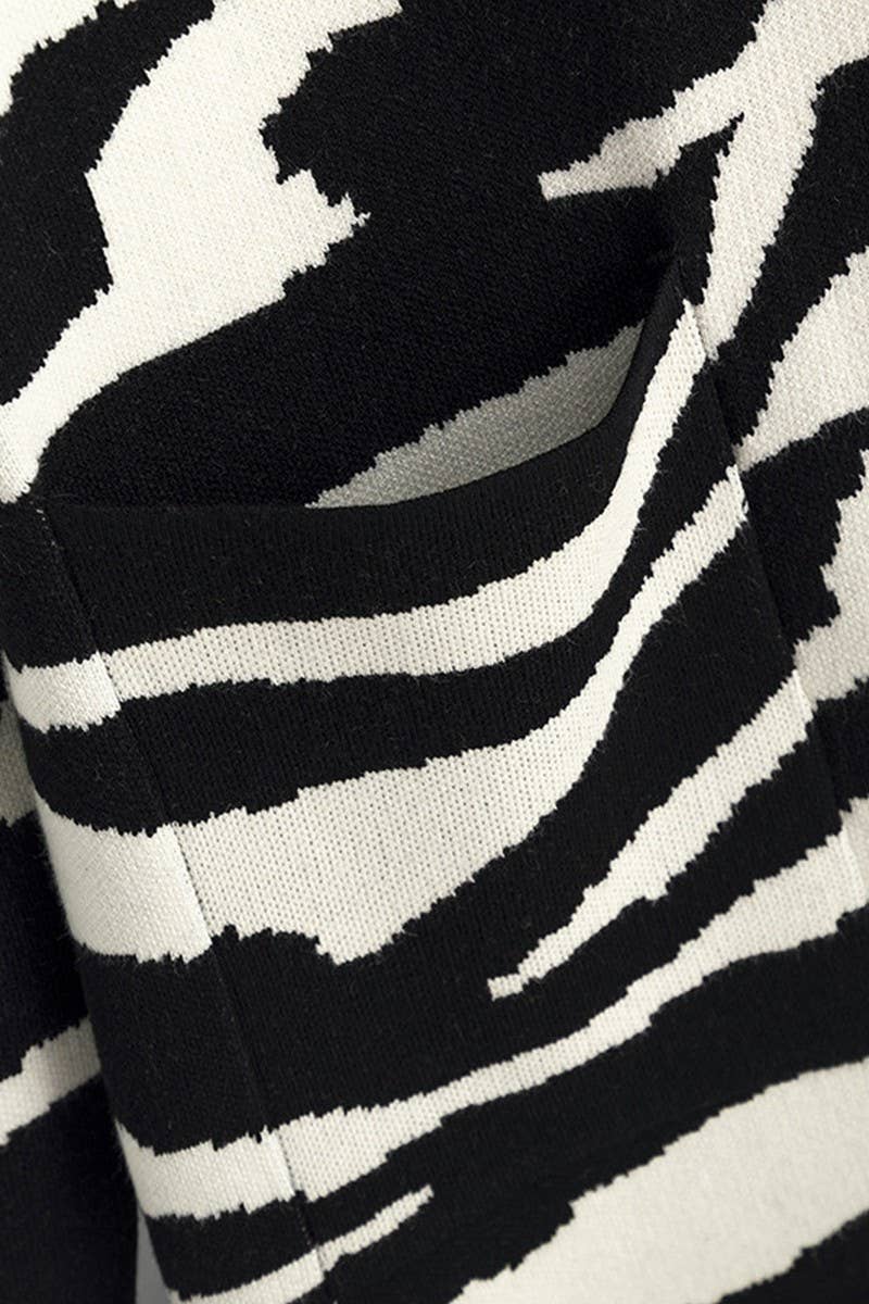 CWOCAL00679_V NECK HOODED ZEBRA PRINT LONG CARDIGAN