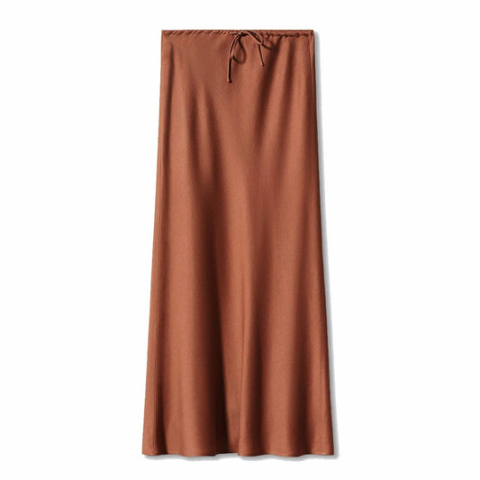 SATIN LONG SKIRT HIGH WAIST DRAWSTRING SKIRT_CWAB4792