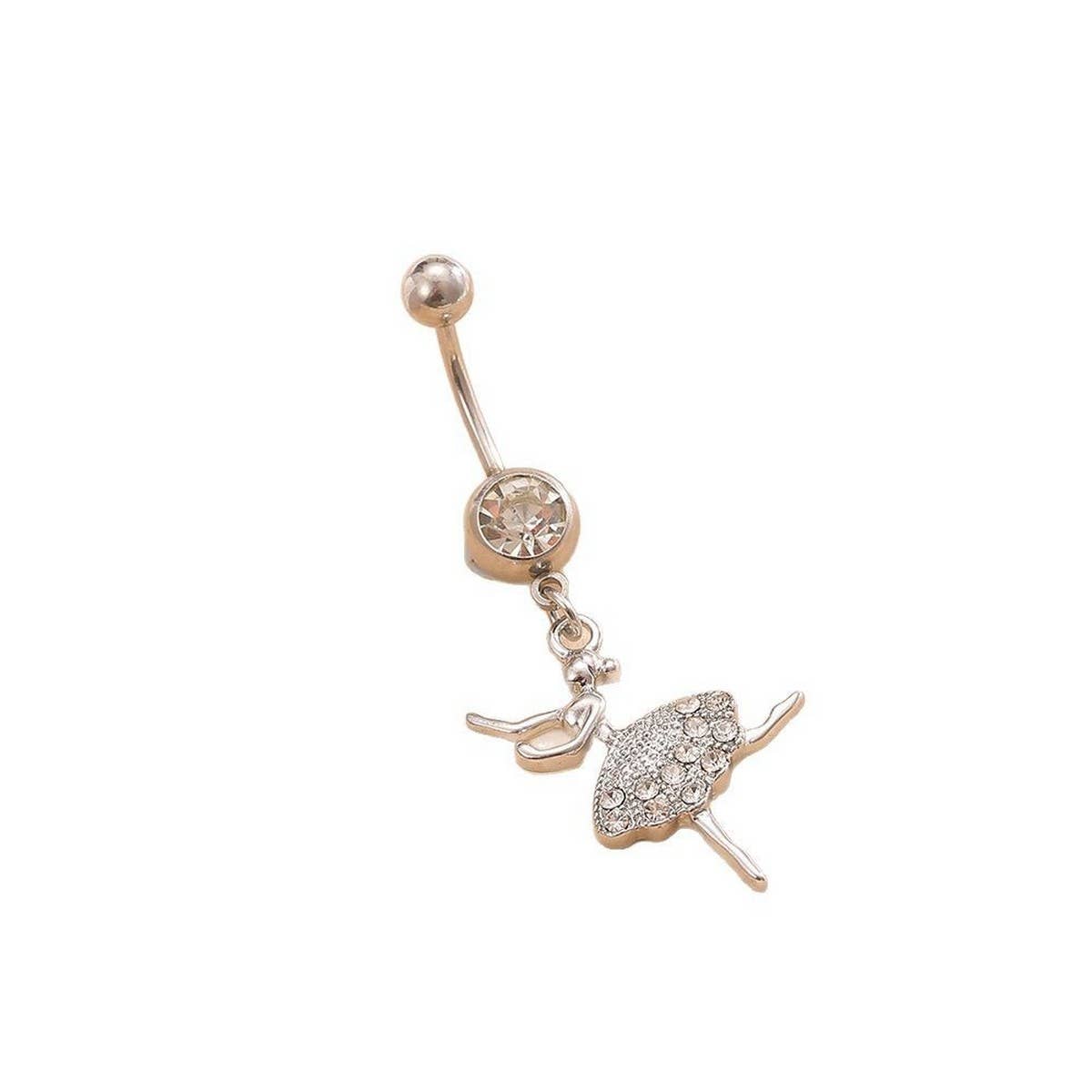 Hot Sale Stainless Steel Ballet Girl CZ Navel Ring