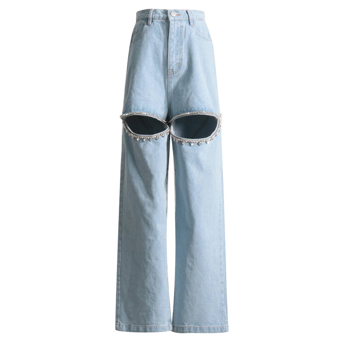 MID RISE STRAIGHT HOLLOW DIAMOND STUDDED JEANS