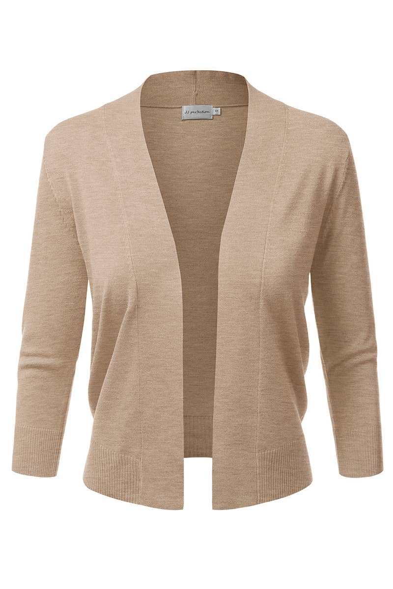 AWOCAS074_Basic 3/4 Sleeve Open Front Cropped Cardigan