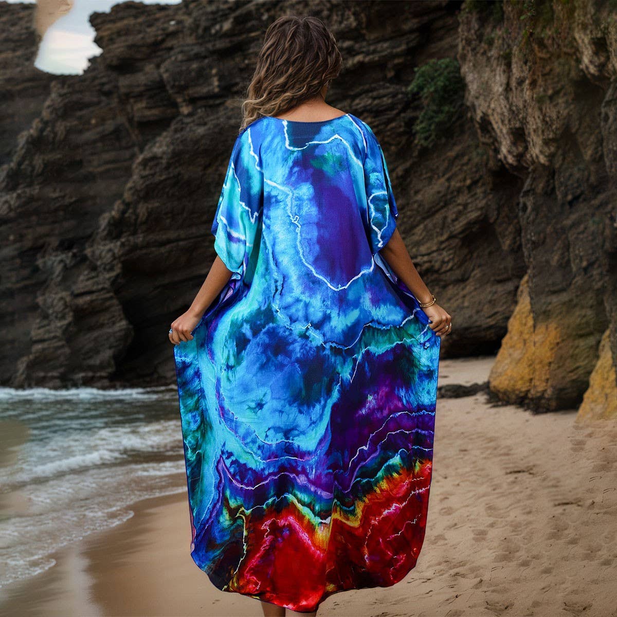 Rayon Tie-Dye Beach Kimono Cover-Up Robe_CWMM6154