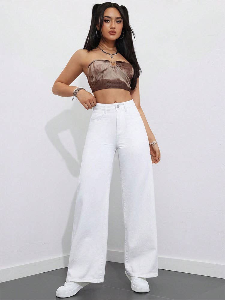 High-waisted floor-length straight-leg pants