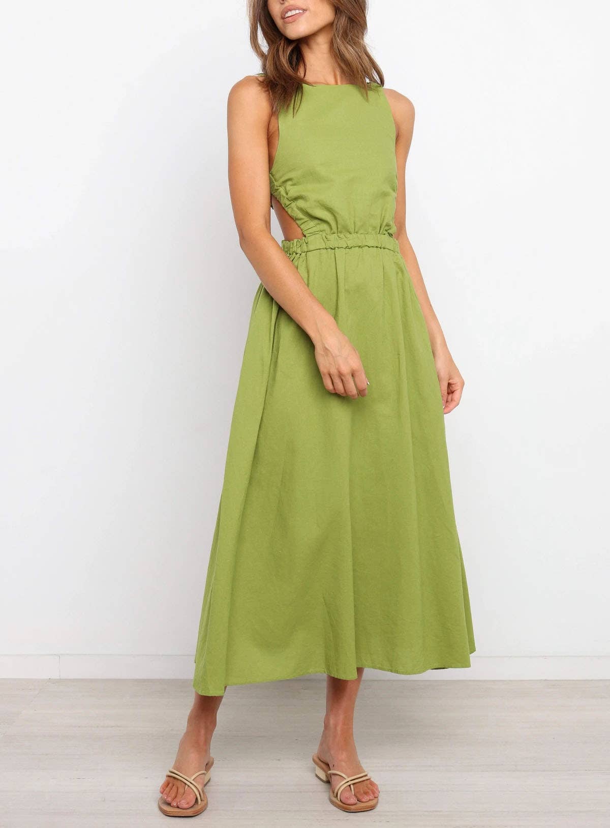 Backless cut-out solid-color fashionable dress