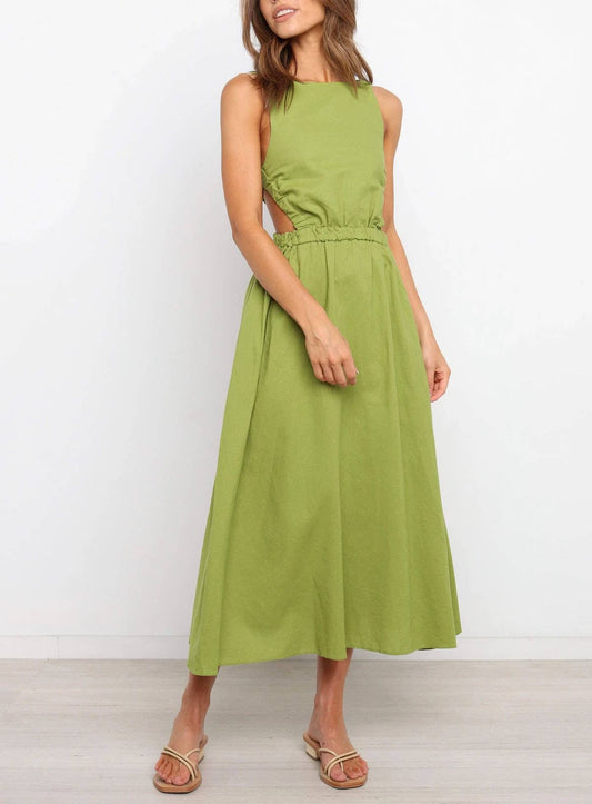 Backless cut-out solid-color fashionable dress