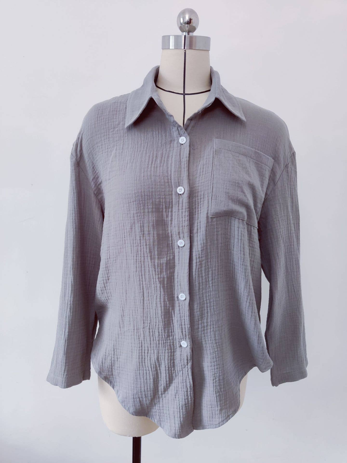 SOLID COLOR LOOSE LOOSE WOMEN'S TEXTURE SHIRT